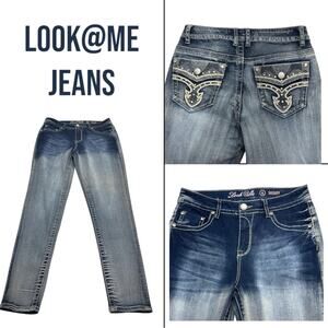LOOK @ ME Women's 8 Skinny Embellished Blue Jeans